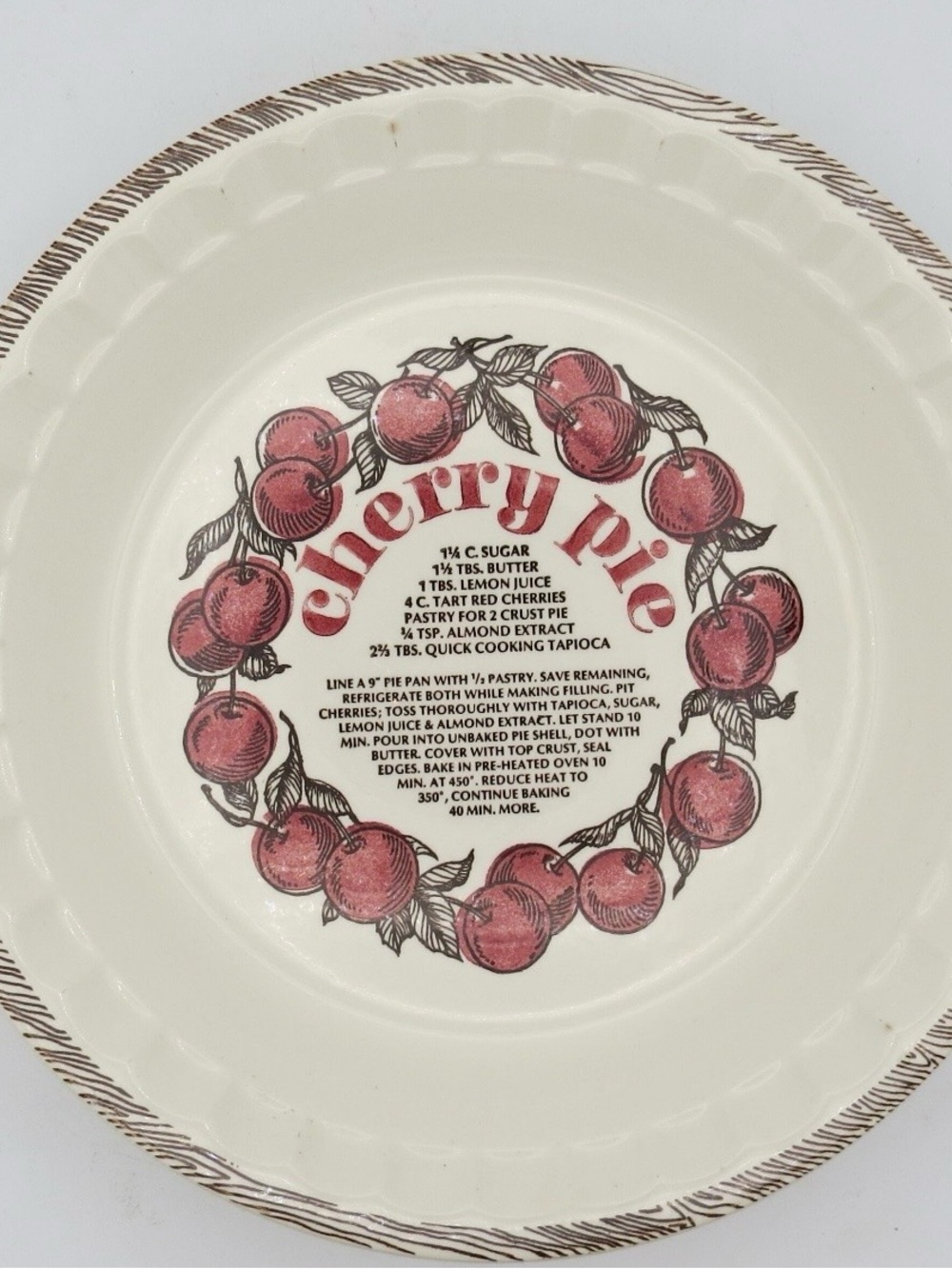Vintage Cherry Pie Recipe Plate | Farmhouse Kitchen Decor | Cottagecore Pie Dish